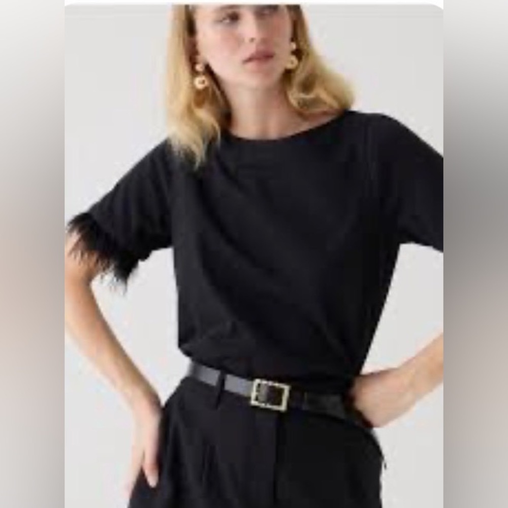 J. Crew Black Feather Sleeve Tee